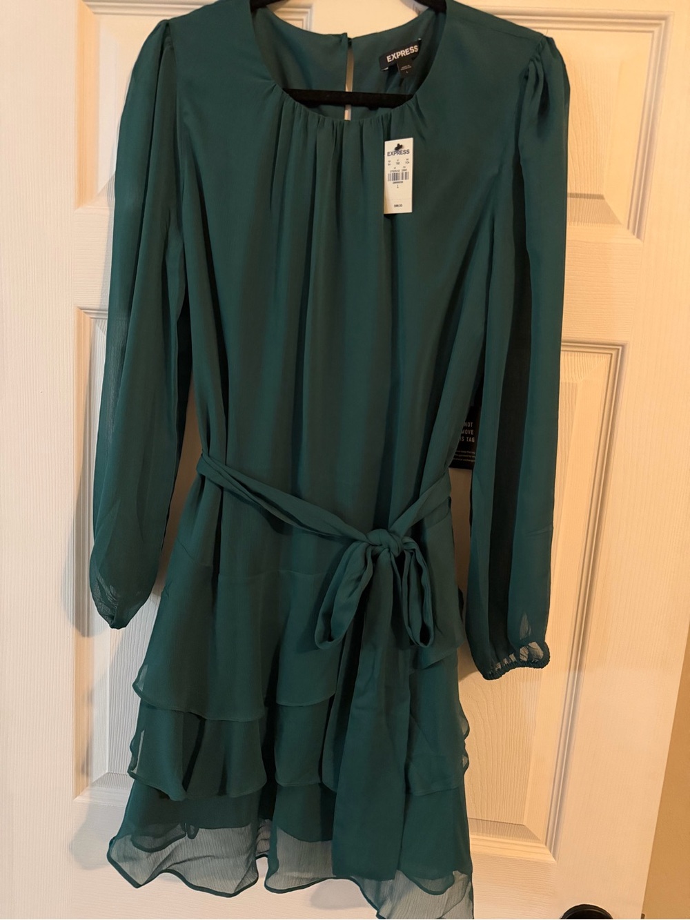 Express Emerald Green Tiered Long-Sleeve Dress NWT
